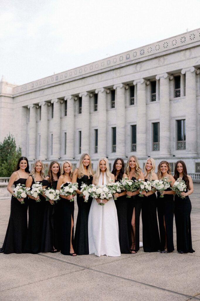 Wedding party photos at the Field Museum in Chicago, near the Bridgeport Art Center.