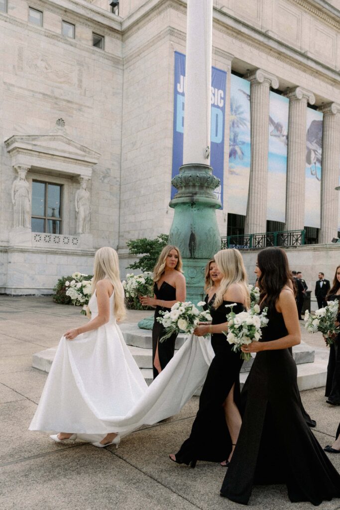 Wedding party photos at the Field Museum in Chicago, near the Bridgeport Art Center.