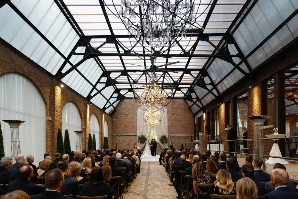 Sculpture Garden wedding ceremony at Bridgeport Art Center.