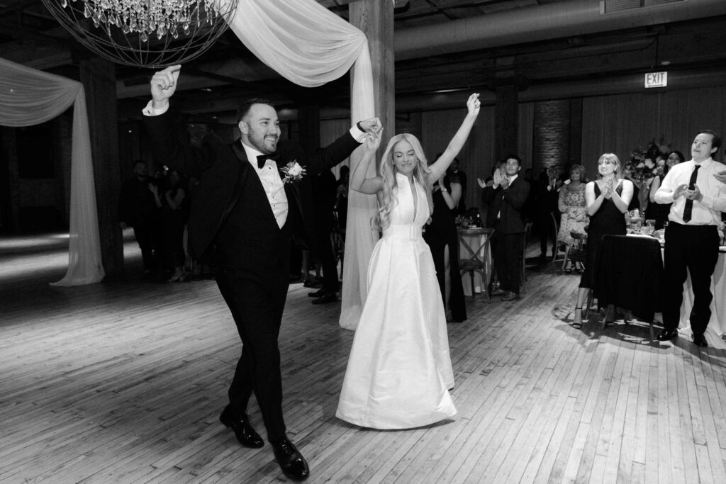 Bride and groom entrance to reception at Bridgeport Art Center.