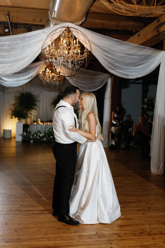 Bride and groom's first dance at their wedding in Chicago.