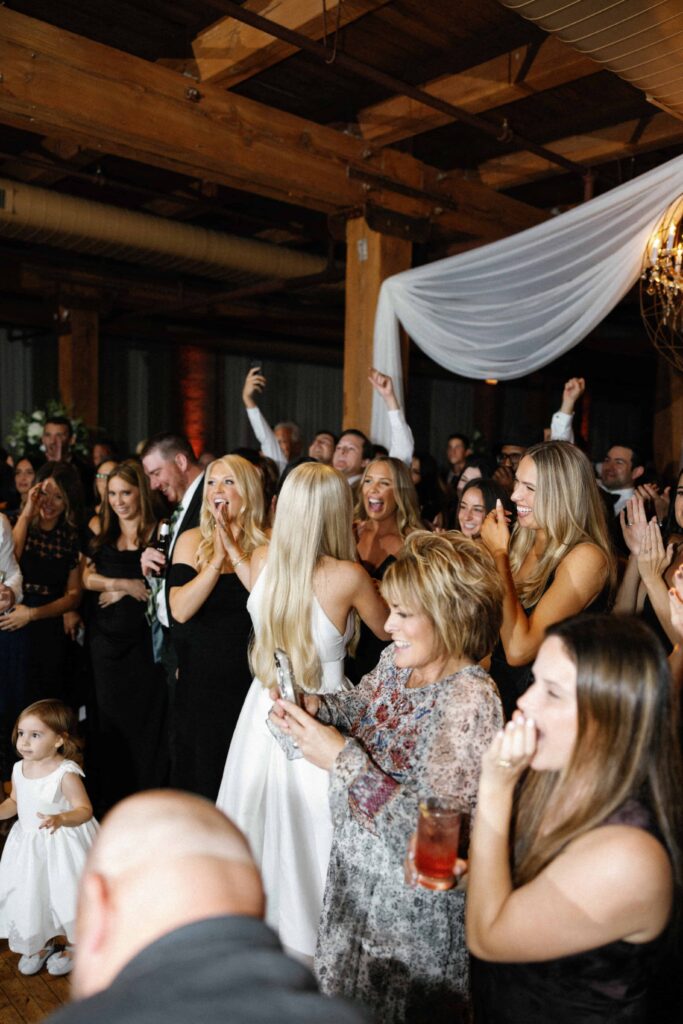 Wedding reception dancing photos at Bridgeport Art Center.