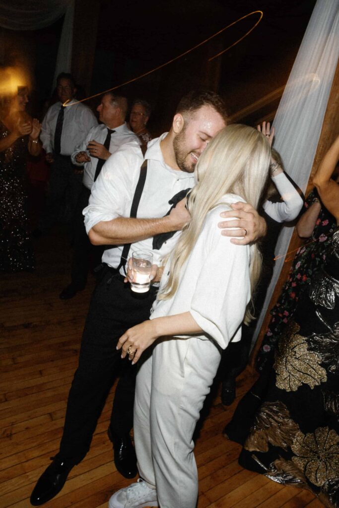 Bride and groom dancing at their wedding reception at Bridgeport Art Center.