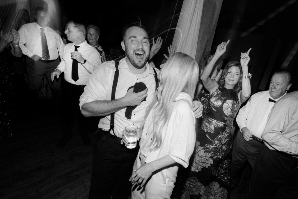 Bride and groom dancing at their wedding reception at Bridgeport Art Center.