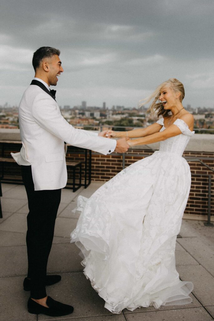 Candid, editorial wedding day photos after a first look at The Robey Hotel in Chicago.