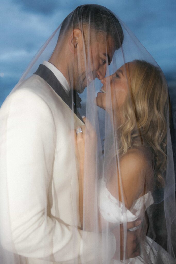 Bride and groom flash photography portraits during the luxury wedding in Chicago.