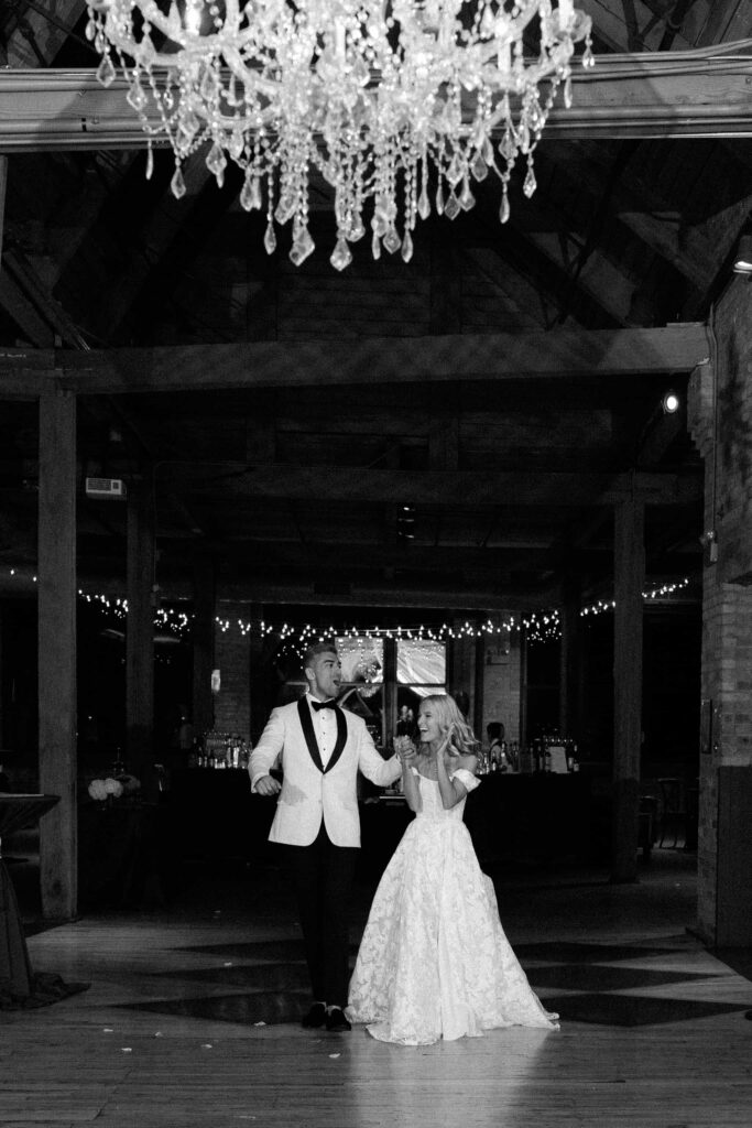 Bride and groom entrance to their wedding reception at the Bridgeport Art Center.