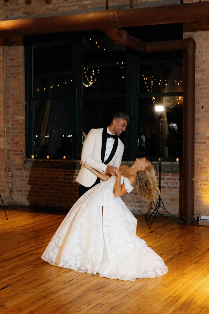 Bride and groom entrance to their wedding reception at the Bridgeport Art Center.