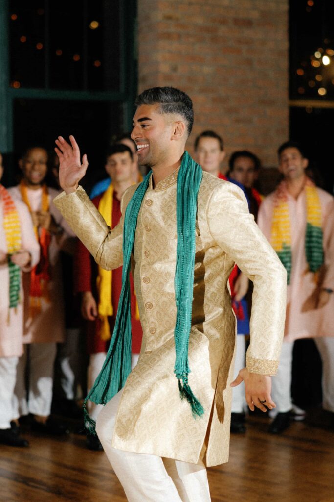 Groom's traditional dance during the wedding reception at the Bridgeport Art Center.