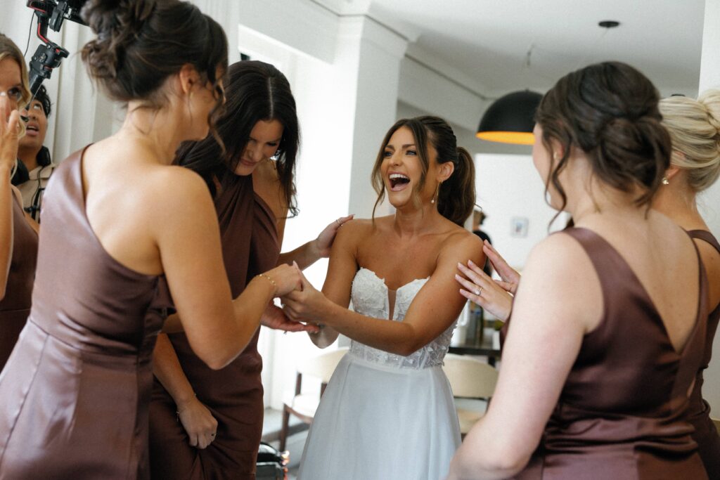 Bridesmaids with the bride at Bridgeport Art Center pre wedding.