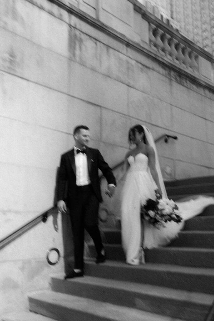 Editorial wedding portraits with the bride and groom in Chicago.