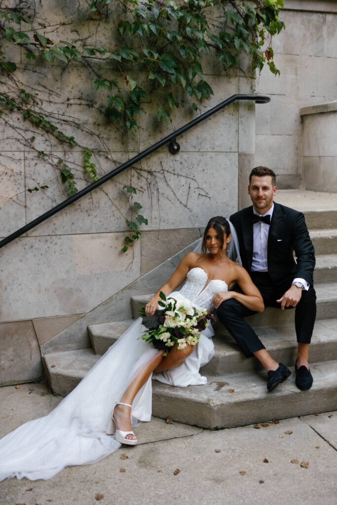 Editorial wedding portraits with the bride and groom in Chicago.