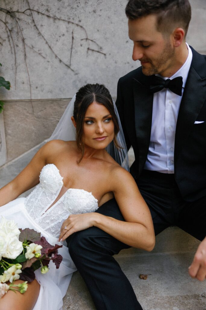 Stunning vogue inspired wedding portraits with the bride and groom in Chicago.