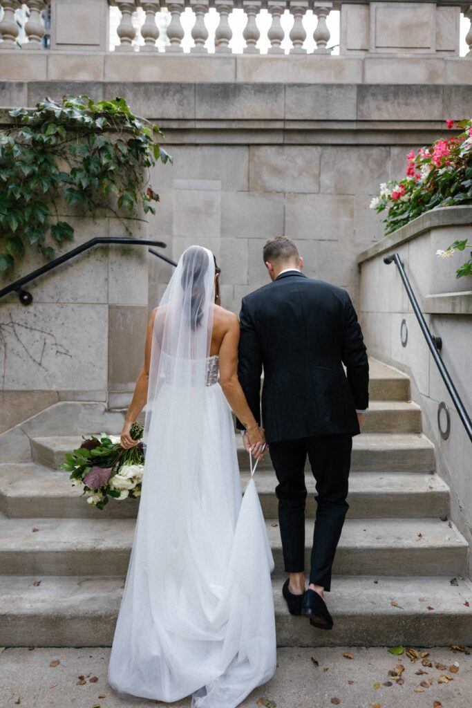 Stunning vogue inspired wedding portraits with the bride and groom in Chicago.