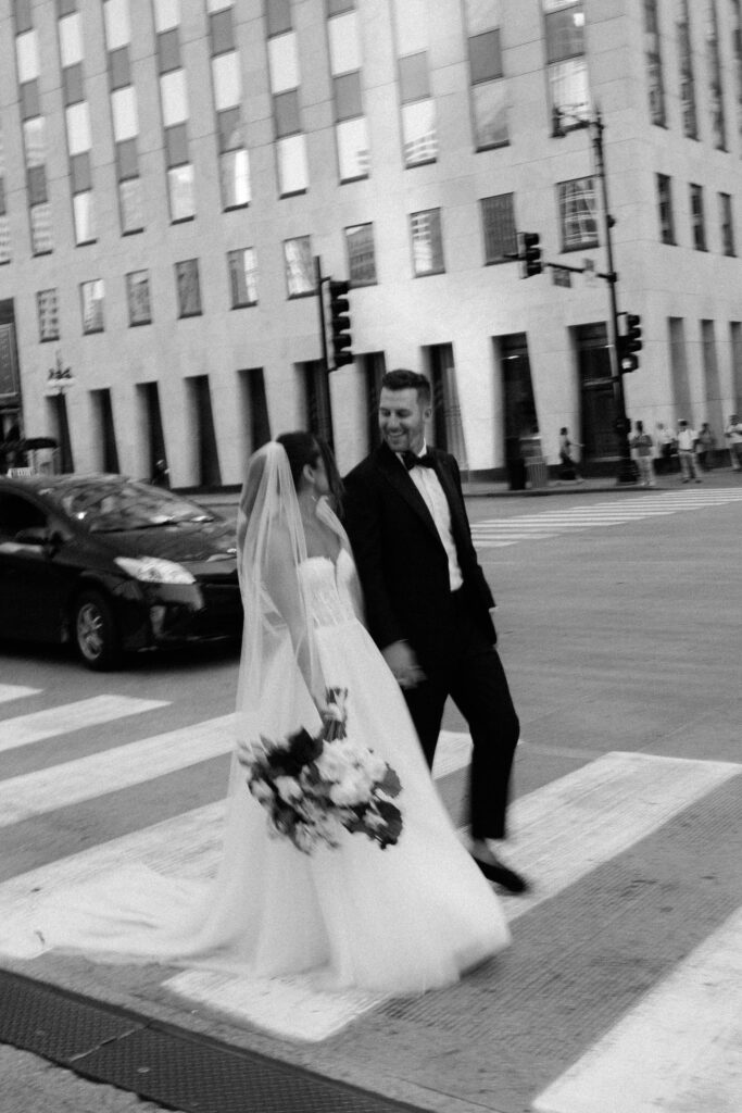 Stunning vogue inspired wedding portraits with the bride and groom in Chicago.