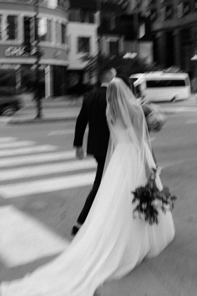 Stunning vogue inspired wedding portraits with the bride and groom in Chicago.