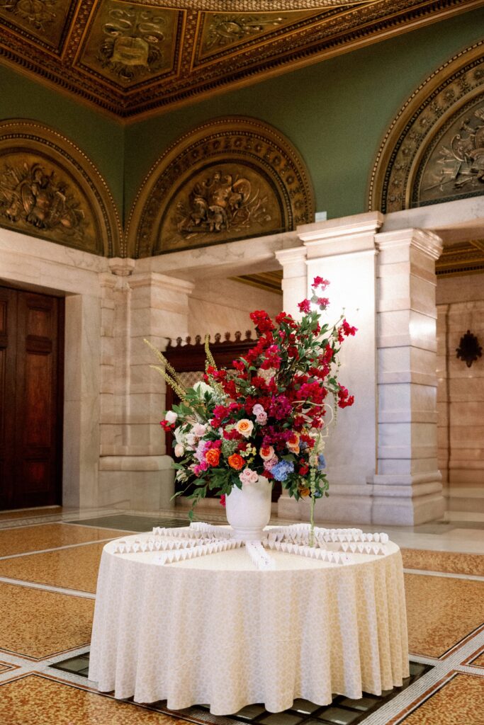 Chicago Cultural Center wedding reception details and decor.