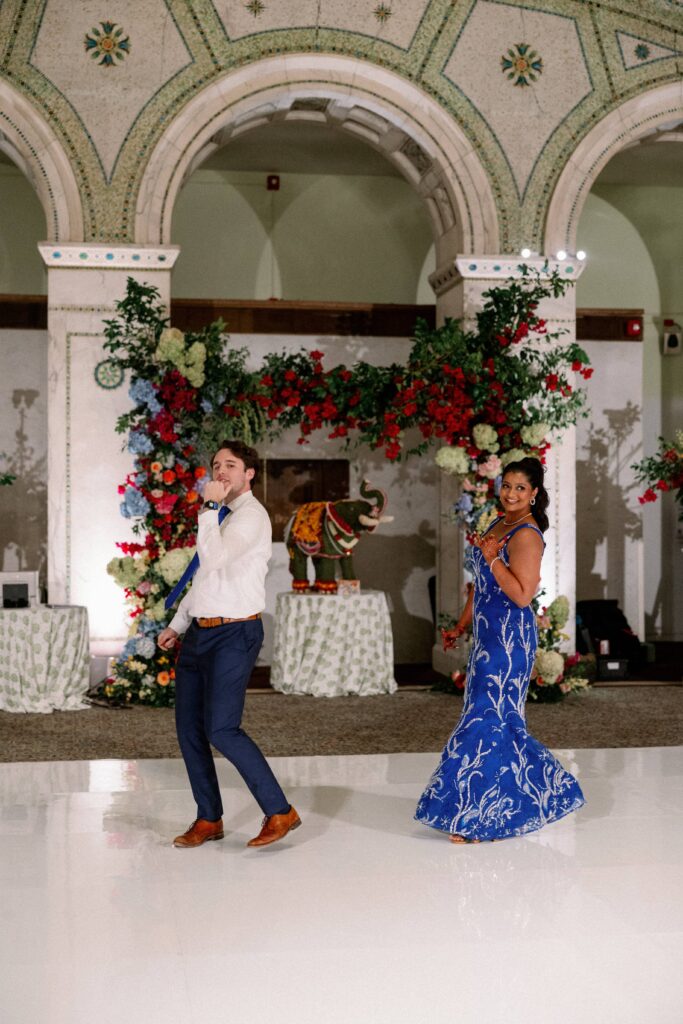 Bride and groom dancing during their wedding reception at the Chicago Cultural Center.