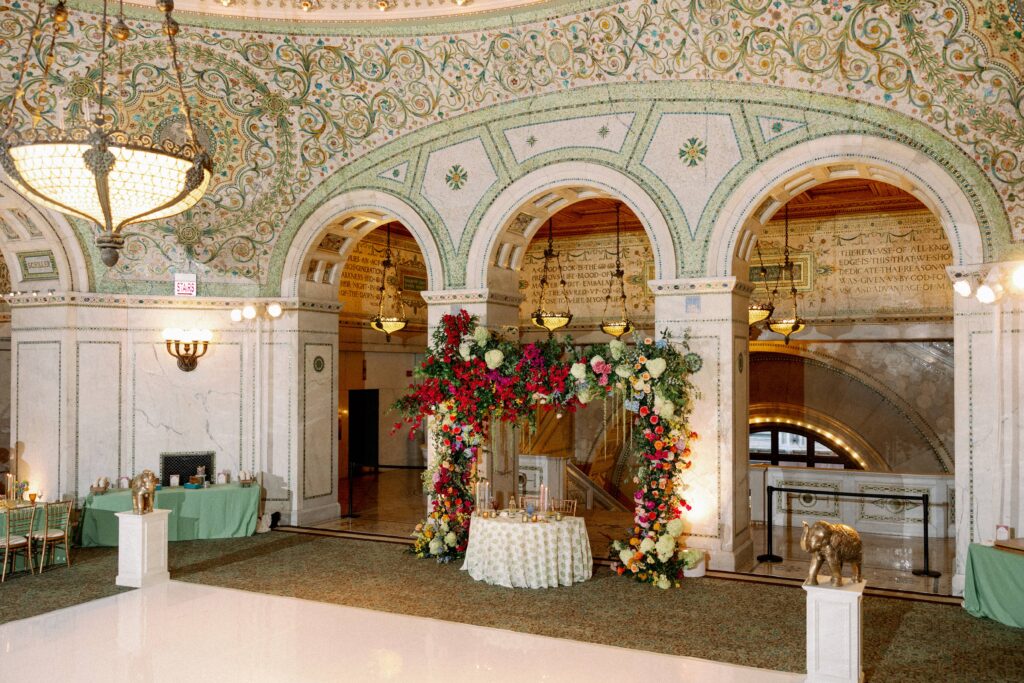 Chicago Cultural Center wedding reception details and decor.