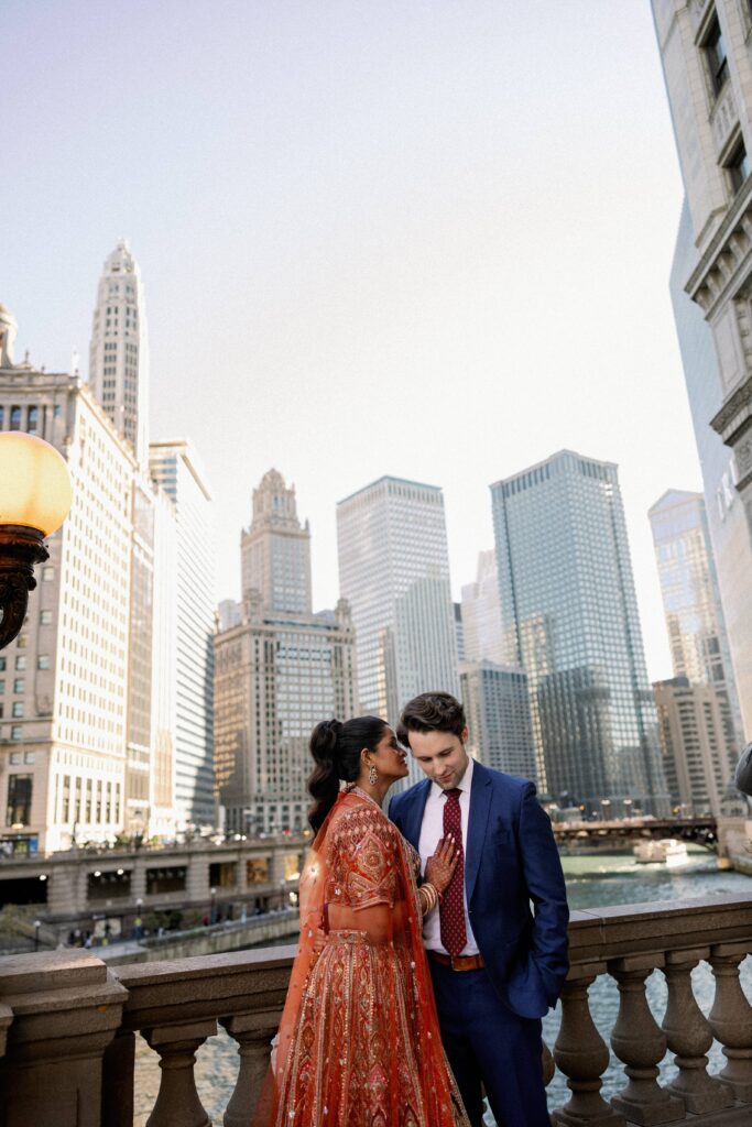 Bride and groom portraits outside the Chicago Cultural Center.