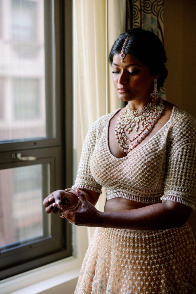 Indian bridal portraits before her Chicago Cultural Center wedding.