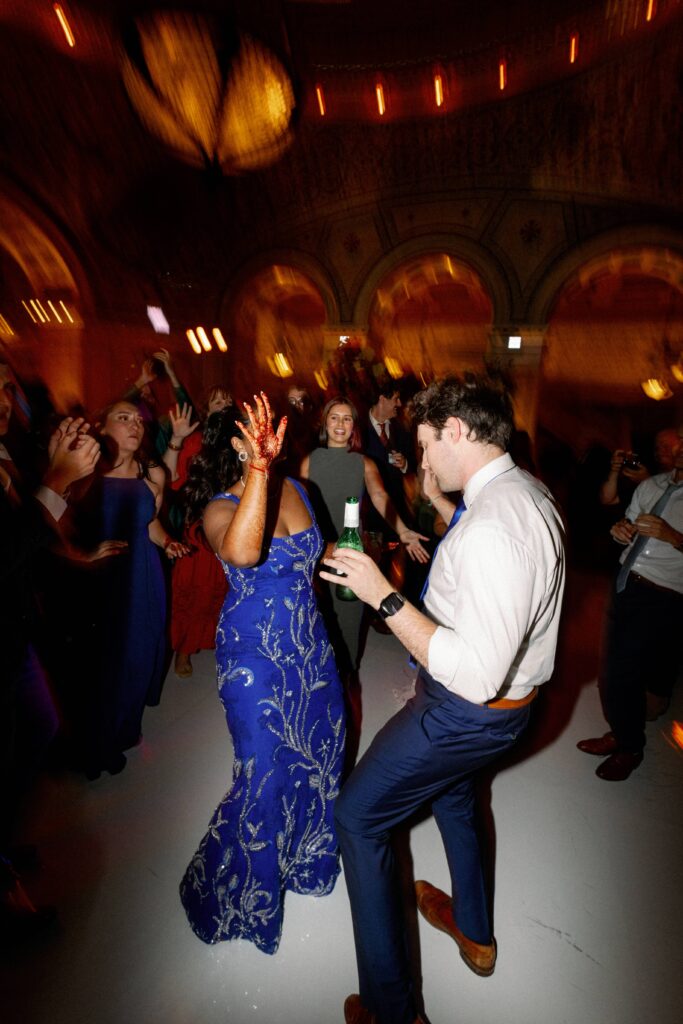 Bride and groom dancing during their wedding reception at the Chicago Cultural Center.