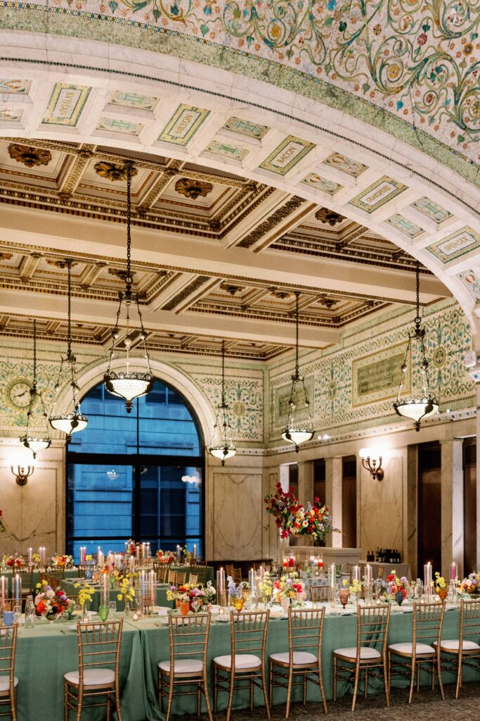 Chicago Cultural Center wedding reception details and decor.