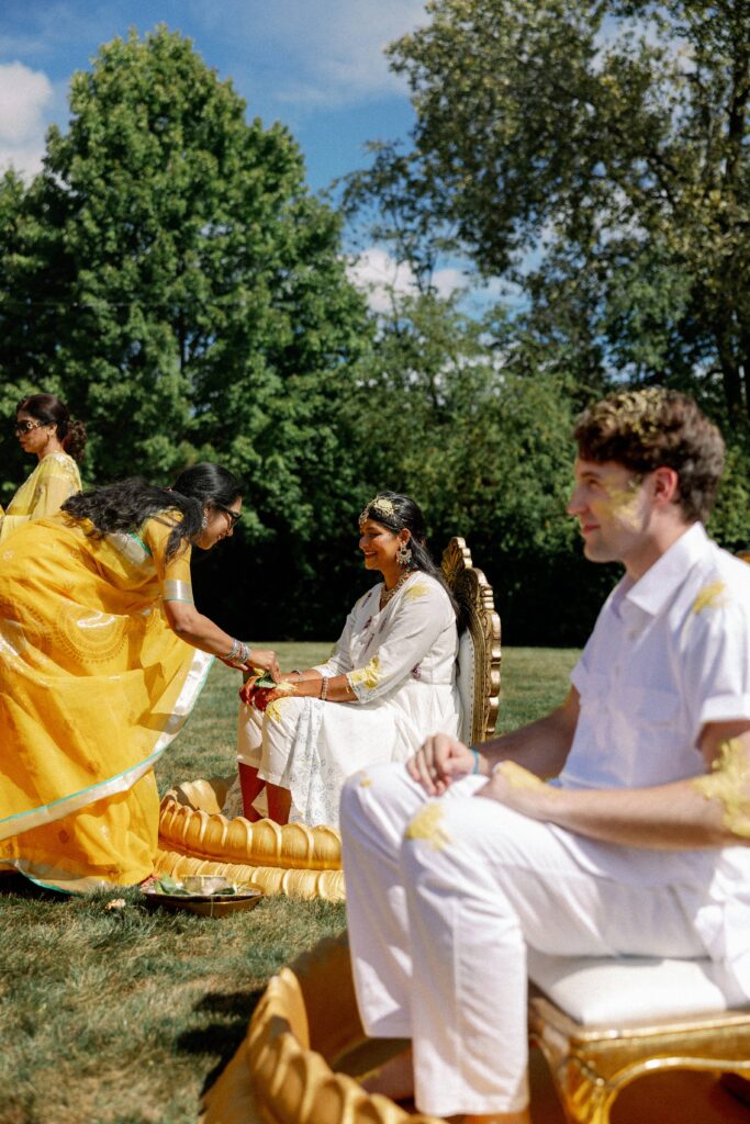 Indian bride and groom before their water ceremony.