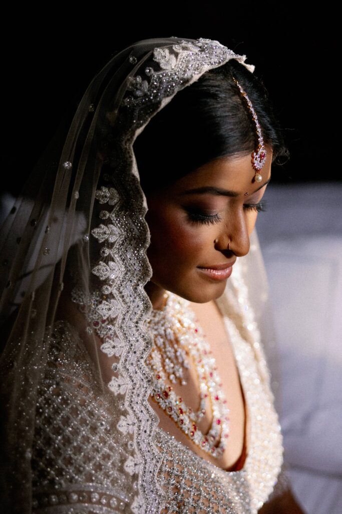 Indian bridal portraits before her Chicago Cultural Center wedding.