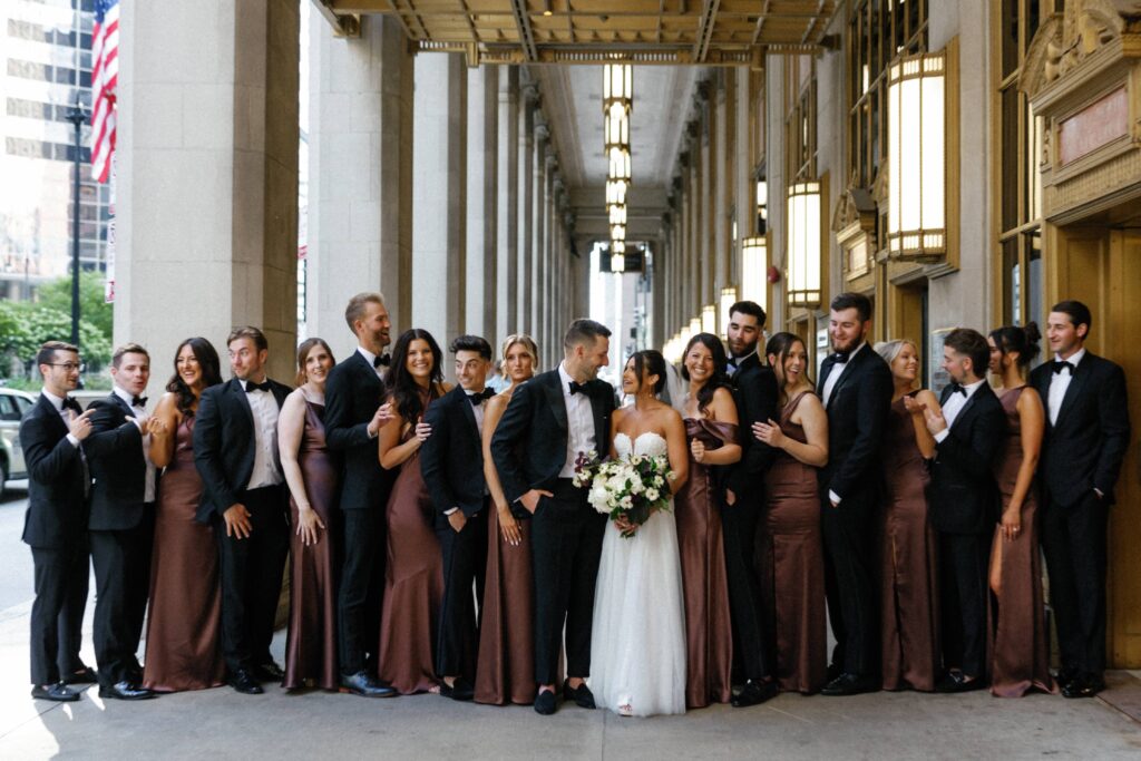 Wedding party portraits outside Bridgeport Art Center in Chicago.