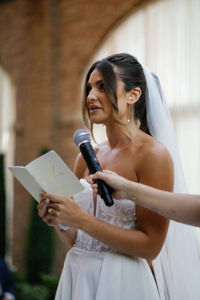 The bride shares her vows at Bridgeport Art Center Chicago wedding.