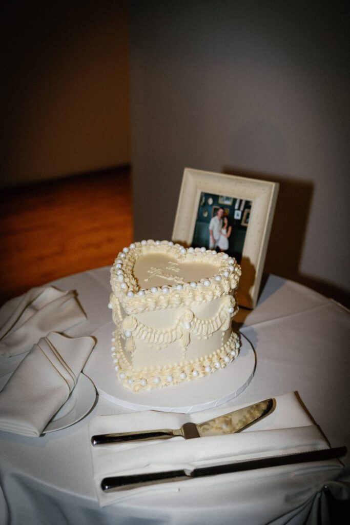 Wedding cake at the reception in Bridgeport Art Center in the Skyline Loft.