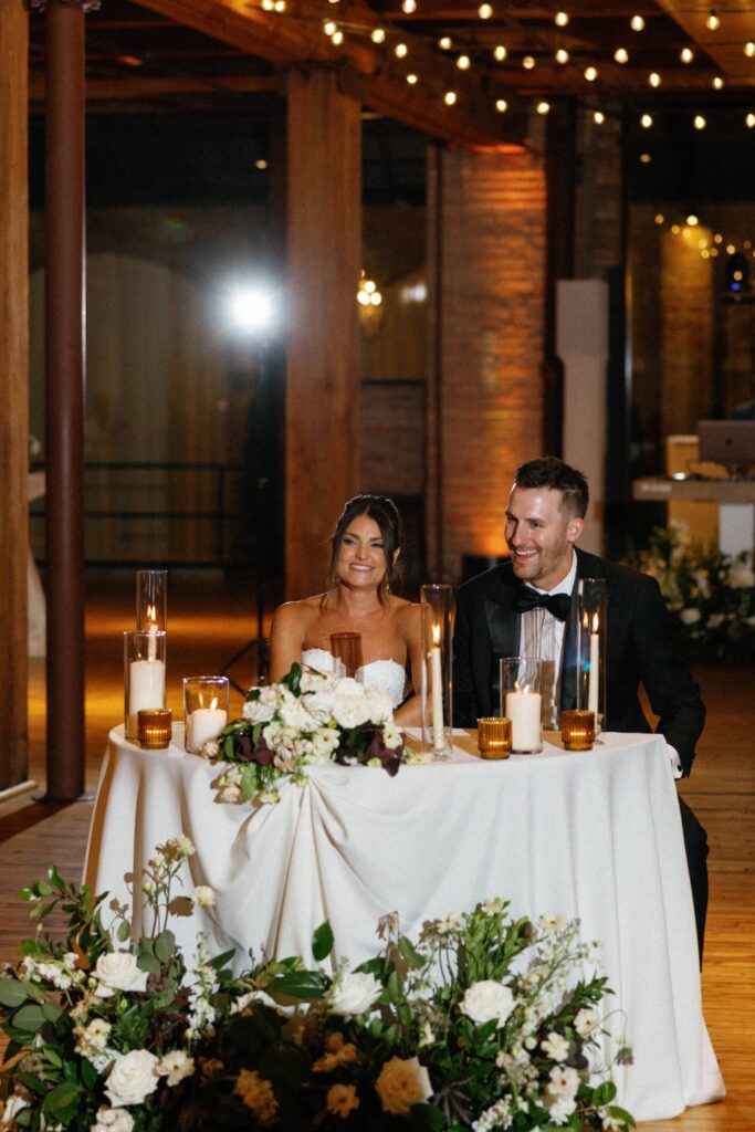 Wedding reception editorial portraits with the bride and groom in Bridgeport Art Center.