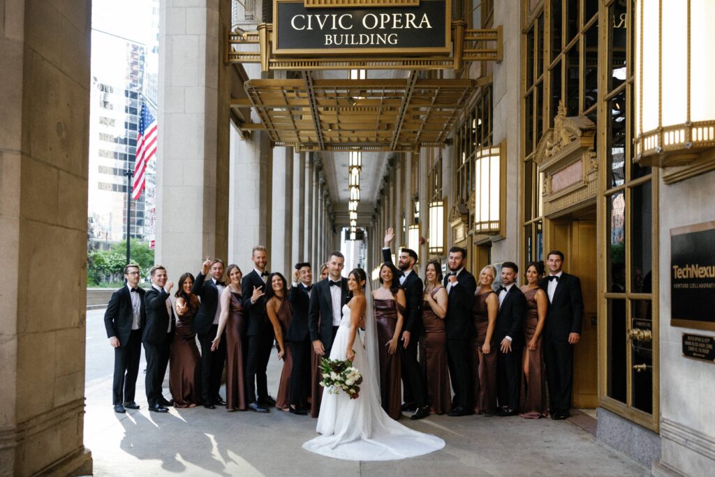 Wedding party portraits outside Bridgeport Art Center in Chicago.