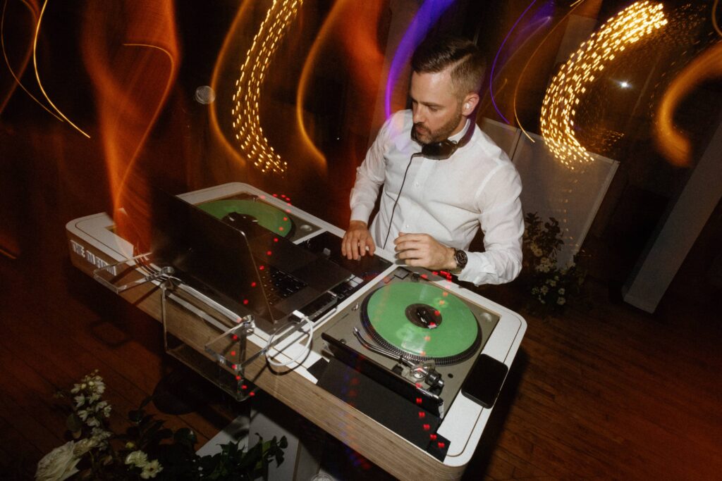 DJ and dancing at the wedding reception in Bridgeport Art Center Chicago.