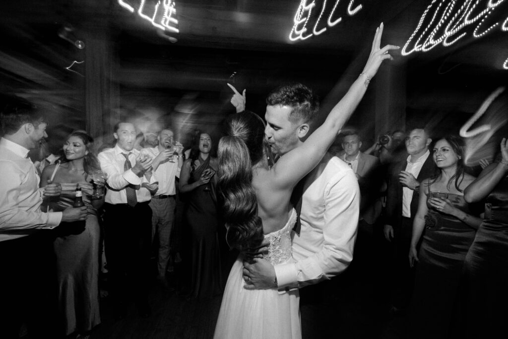 Bride and groom dancing at the wedding reception in Bridgeport Art Center Chicago.