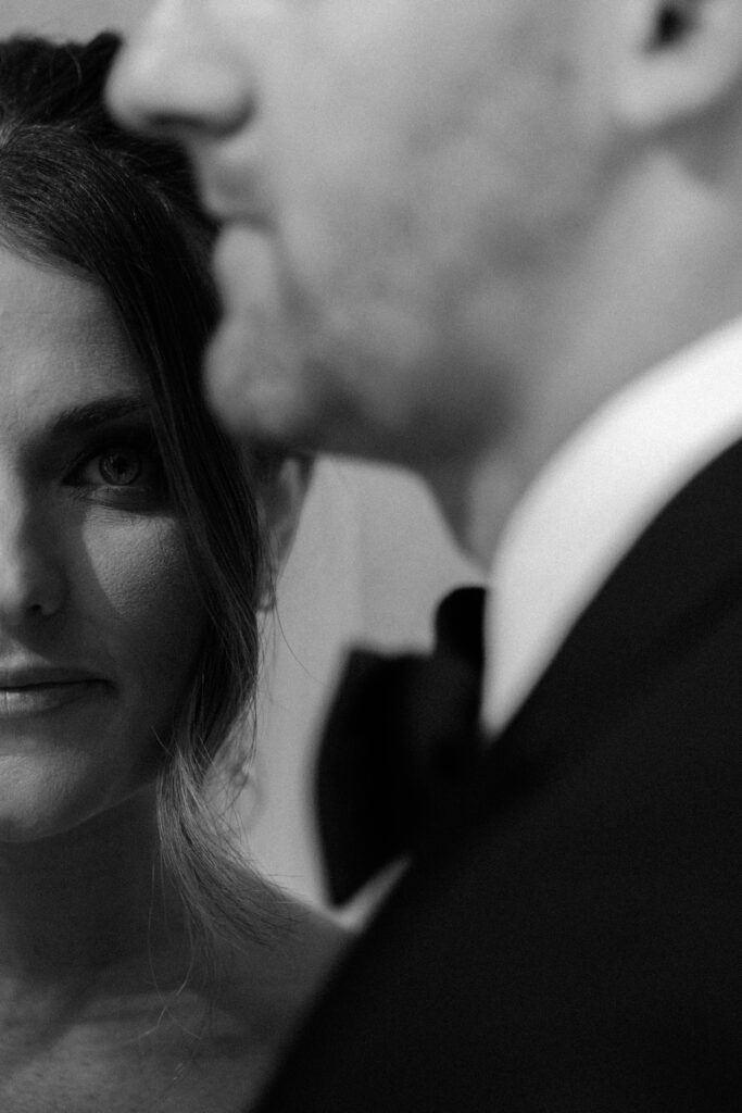 Stunning black and white portraits with the bride and groom in Chicago.