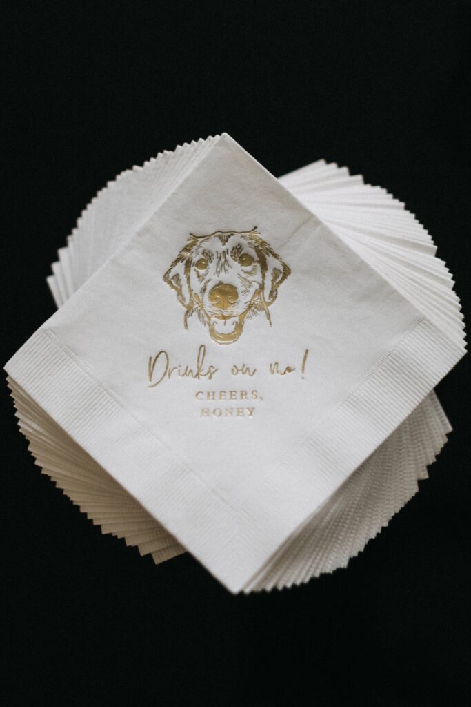 Custom napkins at Revel Space wedding reception.