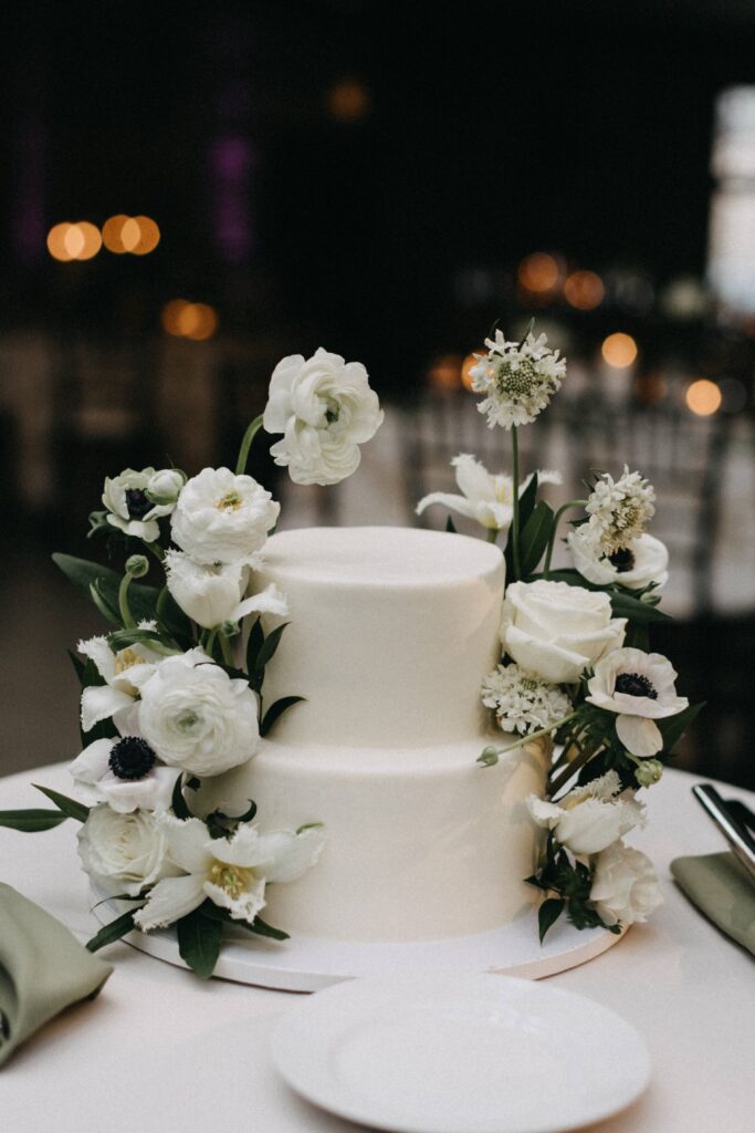 Wedding cake shown before the reception at Revel Space.