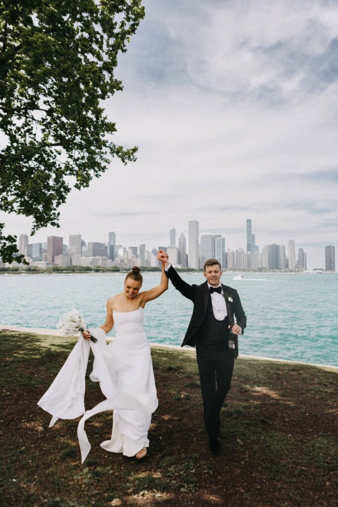 Natural wedding portraits at Lake Michigan in Chicago.