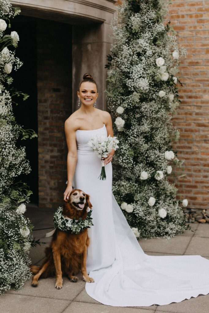 Bridal portraits with her dog Honey at Revel Space.