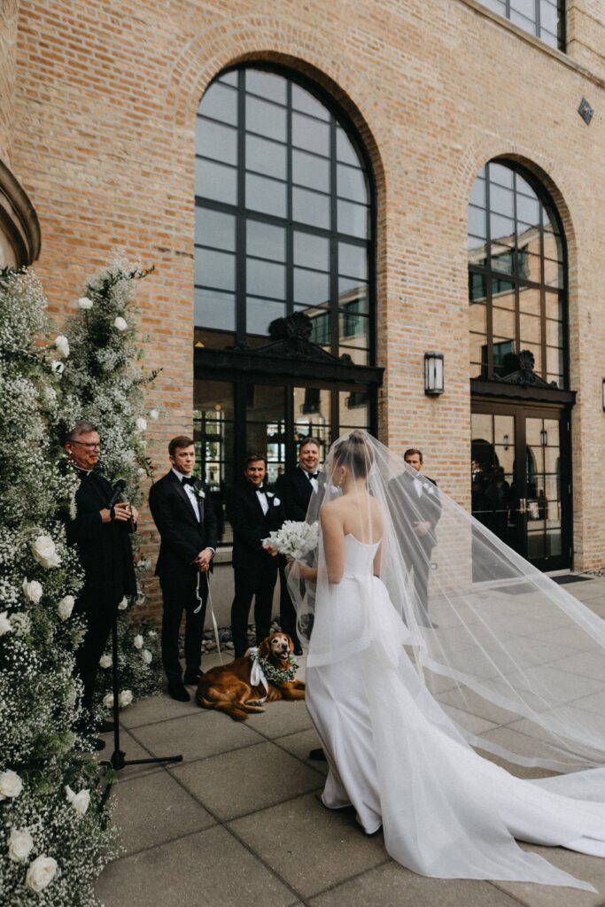 Wedding ceremony with the bride, groom and their dog at Revel Space.