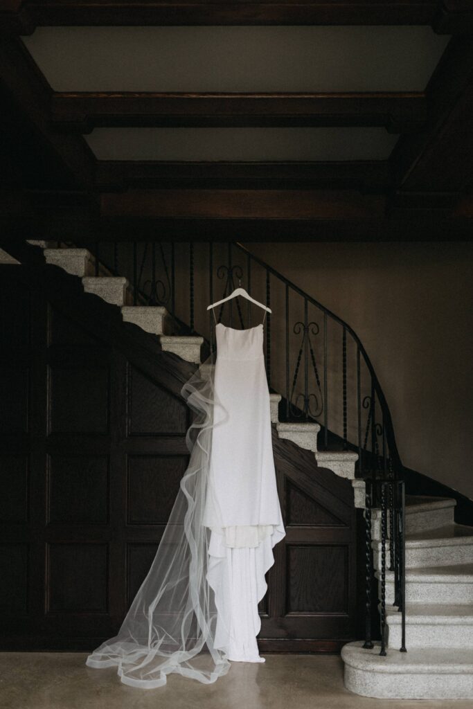 The wedding dress at the Revel Space getting ready suites.