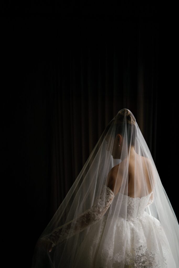 Bridal portrait in her veil at The Old Post Office in Chicago