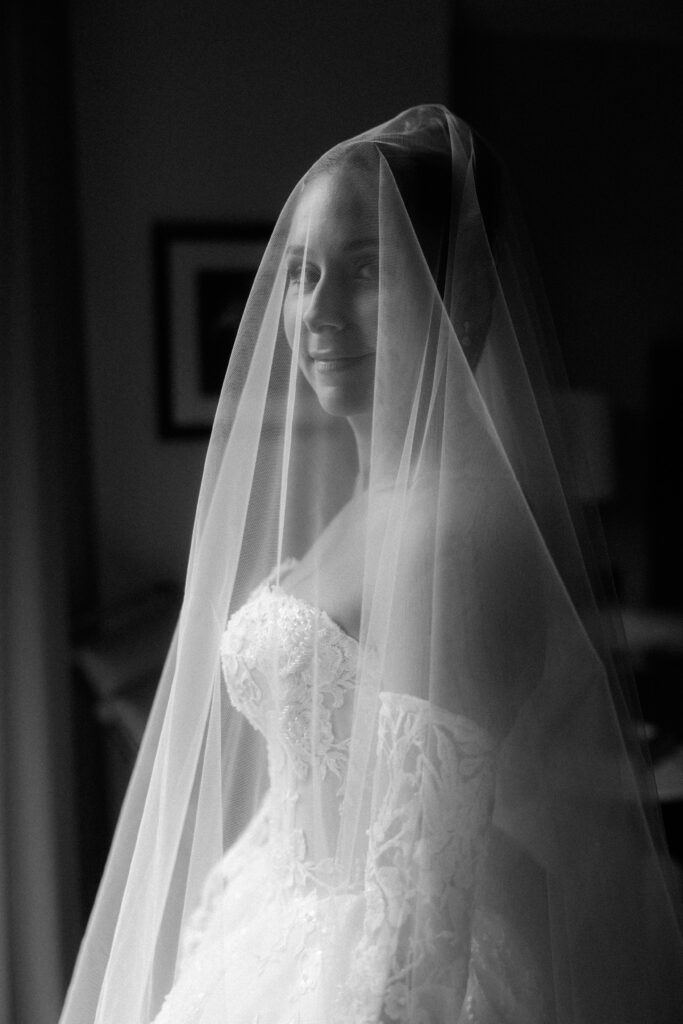 Black and white bridal portrait at The Old Post Office