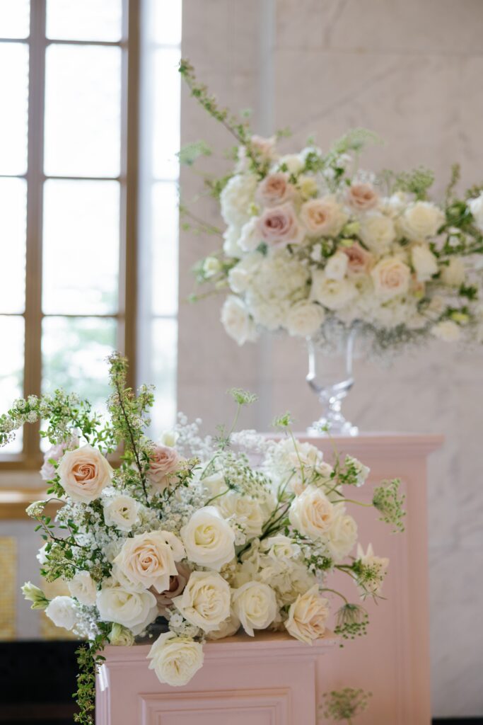 Wedding ceremony floral décor at The Old Post Office Chicago