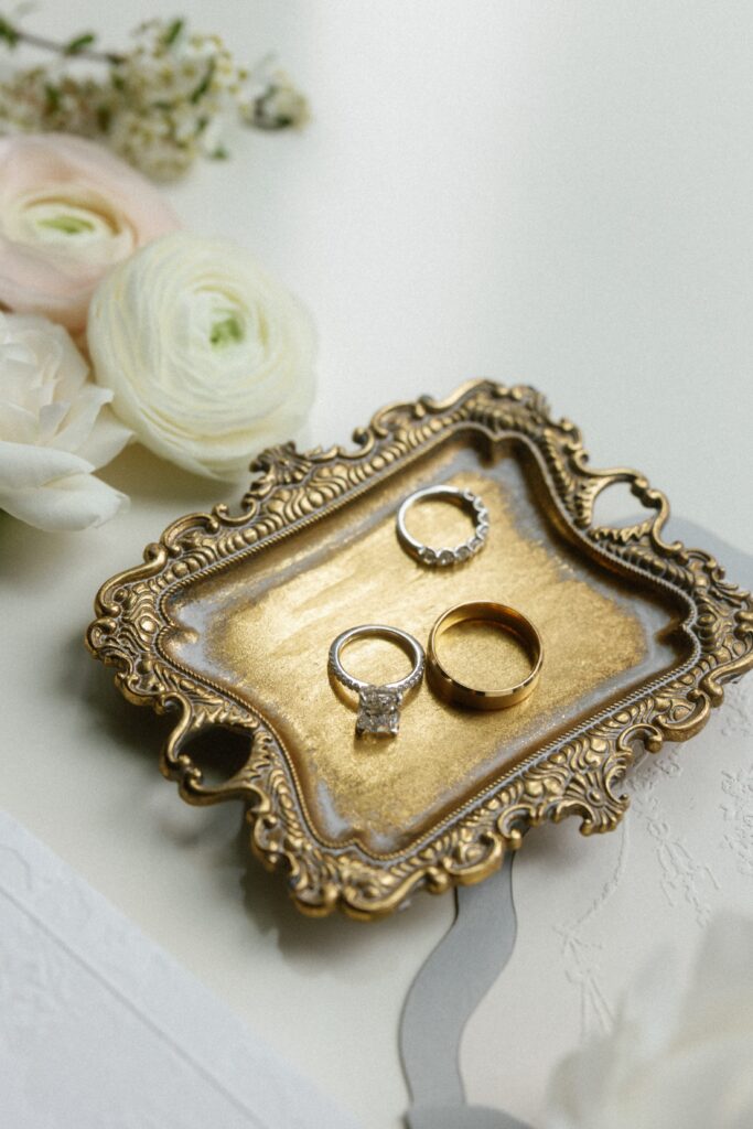 Close up of wedding rings at The Old Post Office