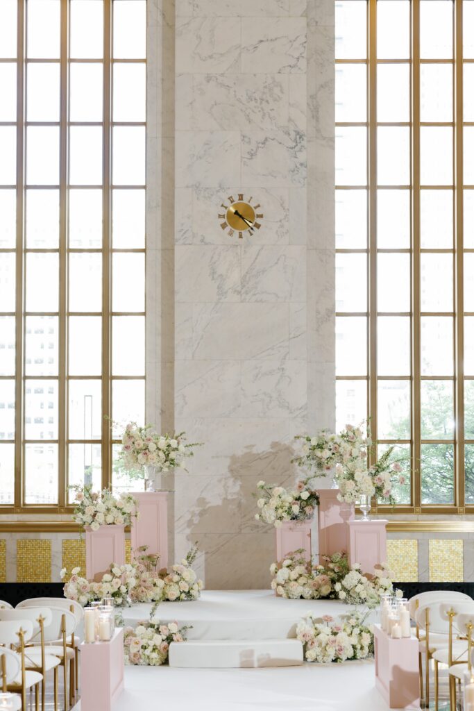 Wedding ceremony setup with floral décor at The Old Post Office Chicago