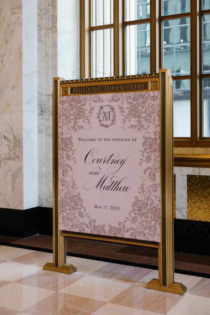 Wedding reception sign at The Old Post Office