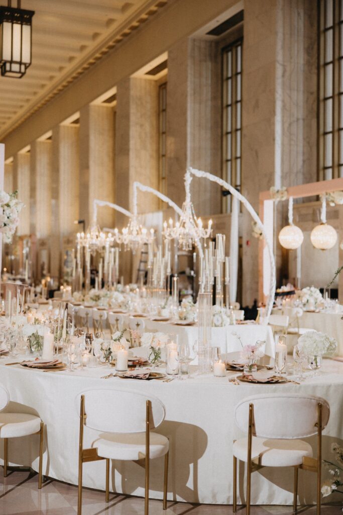 Elegant and romantic wedding reception decor at The Old Post Office